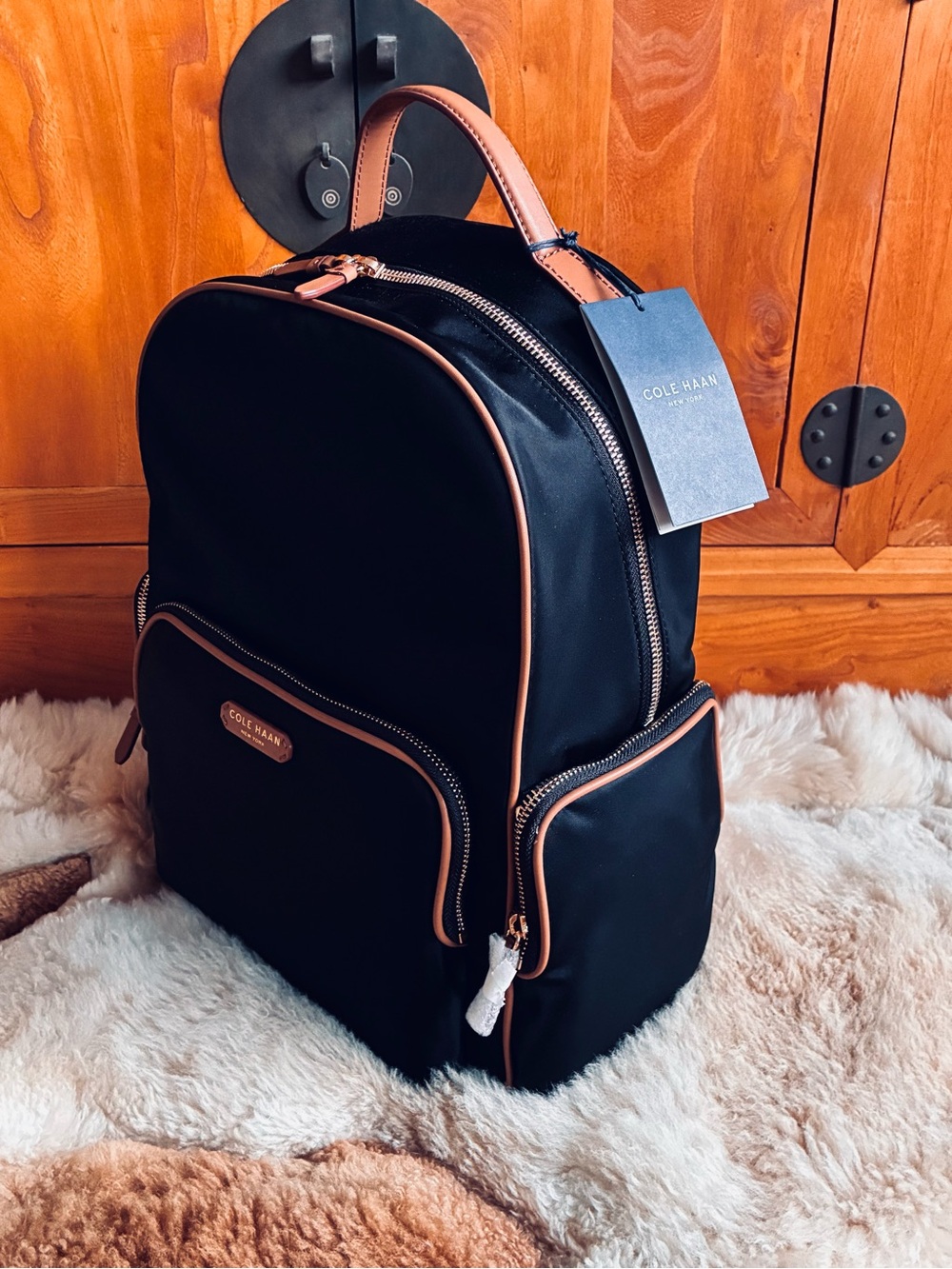 👨🏻💼Cole Haan Black Backpack with Tan Accents NWT - Picture 5 of 17
